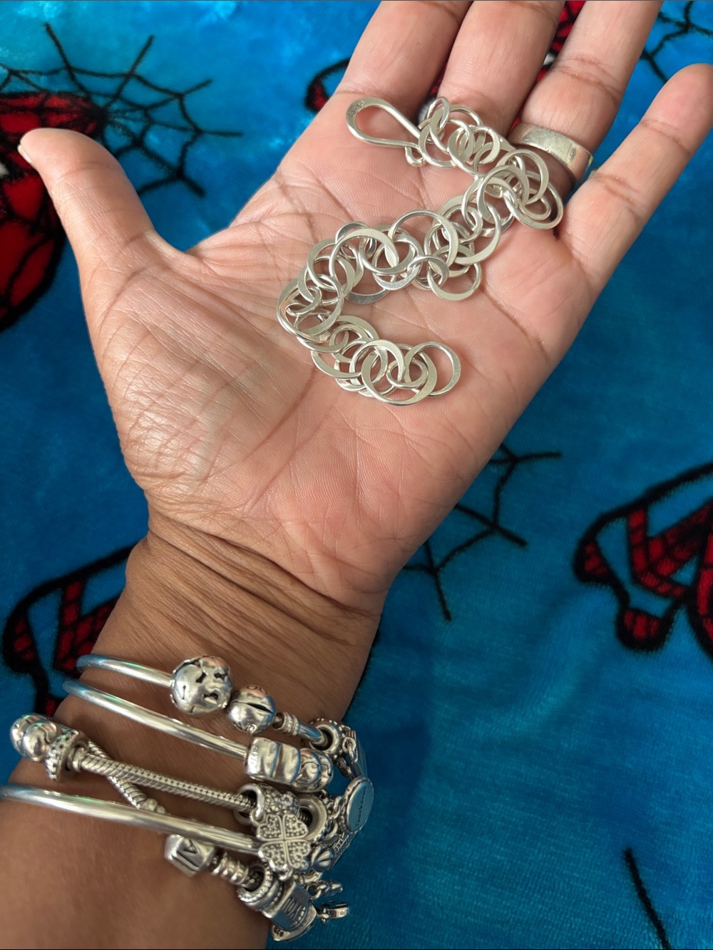 Sterling silver .925 circle toggle bracelet boho modern lightweight Whimsygoth
